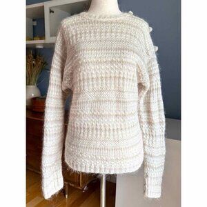 Vintage 80’s Bernard Perris Paris Wool Knit Sweater Size S Cream Grey